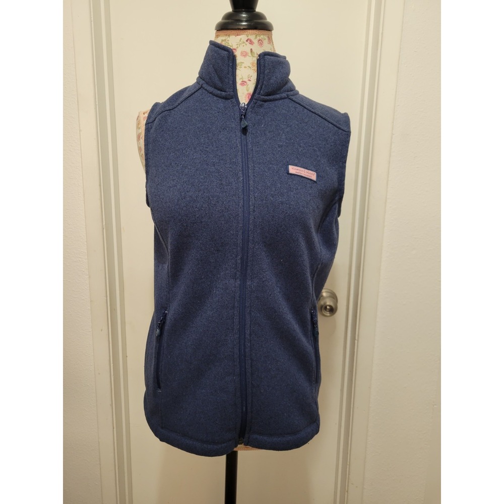 Vineyard Vines Women Blue Martha Vineyard Fleece Vest Whale Logo Small